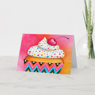 Carte Gâteau rose orange fille peinture Joyeux Anniversa