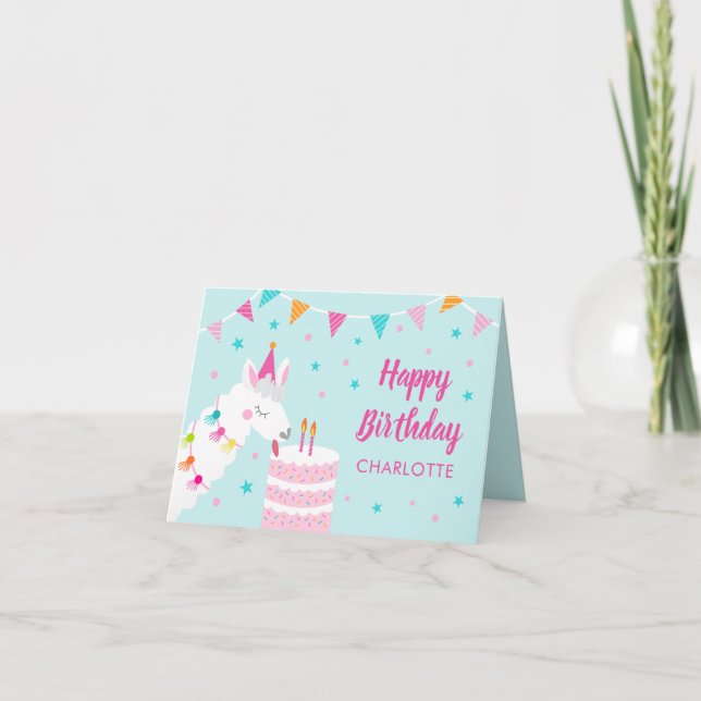 Carte Gâteau tout Llama Fun 2ème Aqua Joyeux Anniversair (Devant)