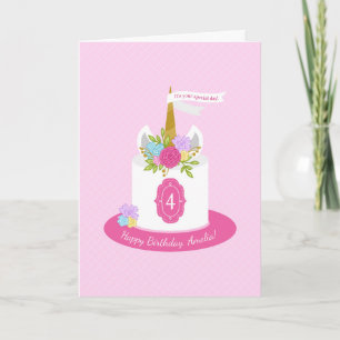 Carte Gâteau Unicorn rose violet bleu vert Anniversaire