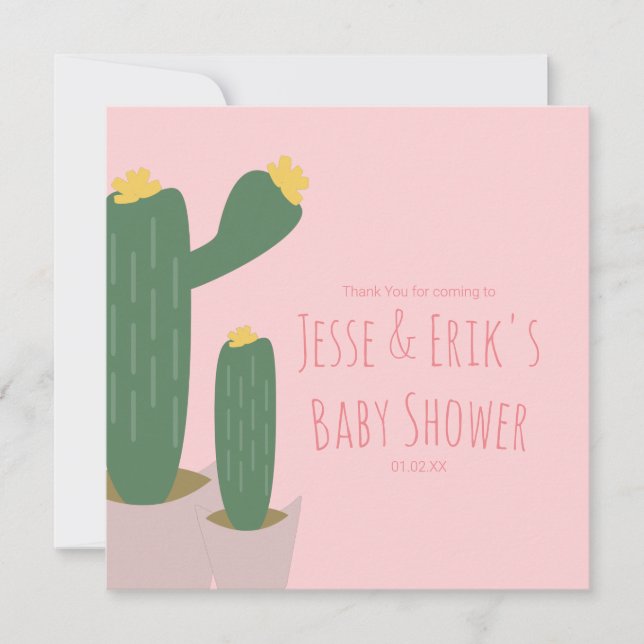 Carte Gâteaux Cactus Rose Remerciement Baby Shower (Devant)