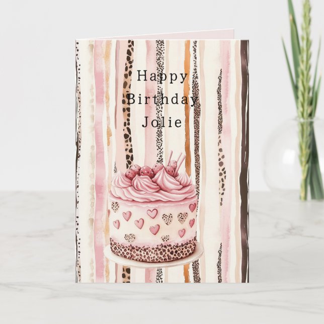 Carte Gâteaux d'anniversaire à coeurs et crème rose avec (Devant)