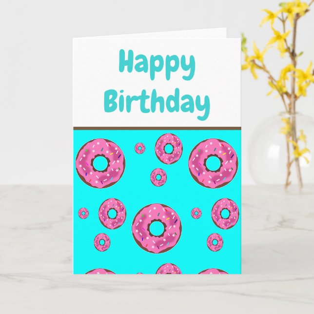 Carte Gâteaux donut rose pour anniversaire (Fleur jaune)