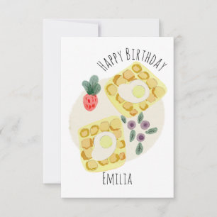 Carte Gaufres petit-déjeuner aquarelle Assiette de fruit