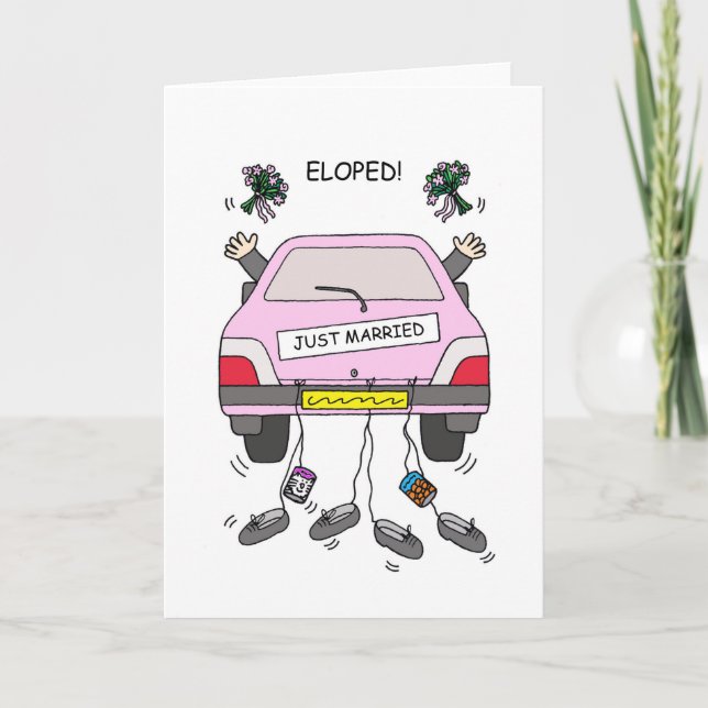 Carte Gay Couple Elopement Voiture et Bouquets (Devant)