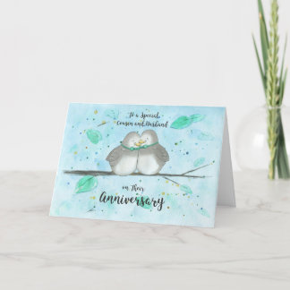 Carte Gay Cousin & Mari Anniversaire Mignonne Lovebirds