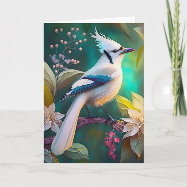 Carte Geai à ailes de sarcelle à touffe blanche oiseau d (Devant)