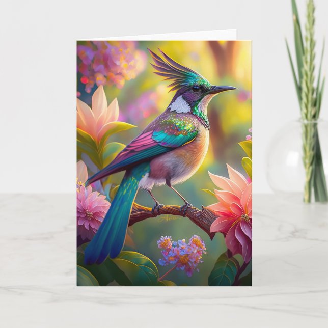 Carte Geai à tête verte, oiseau de fantaisie (Devant)