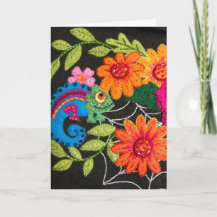 Carte Gecko Lézard Felt Birthday Brodé