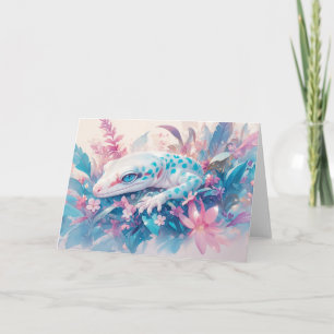 Carte Gecko Mystique Parmi des Fleurs Vibrantes