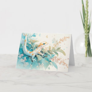 Carte Gecko Whimsical Parmi Les Feuilles Pastel Soft