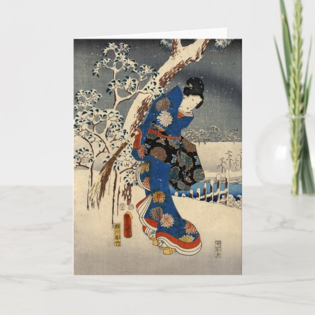 Carte Geisya japonais en Snow, Toyokuni, Ukiyo-e (Devant)
