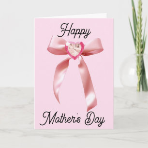 Carte Gem Coeur Rose et Coquette Bow Fête des Mères
