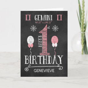 Carte GEMINI Fille 1er anniversaire Né du 21 mai au 21 j