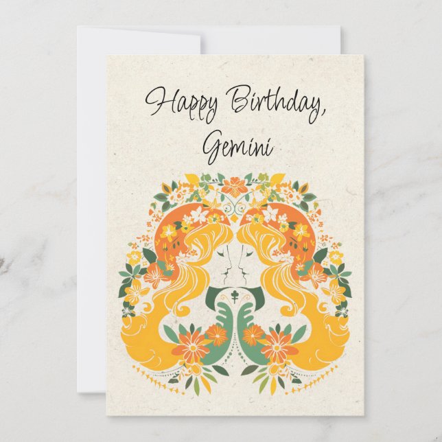 Carte Gemini Twins Zodiac Floral Anniversaire (Devant)