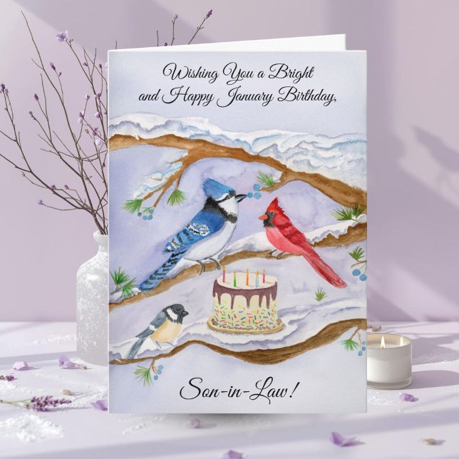 Carte Gendre Anniversaire de janvier Oiseaux de jardin (Créateur téléchargé)