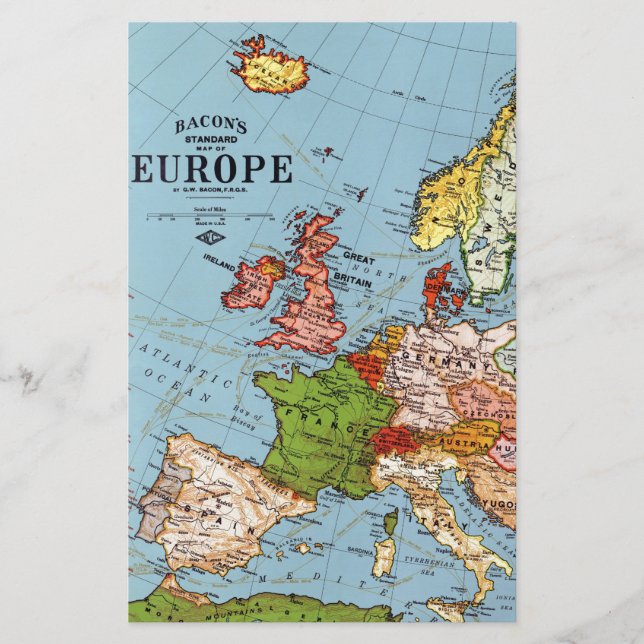 Carte générale de l'Europe du XXe siècle vintage (Devant)