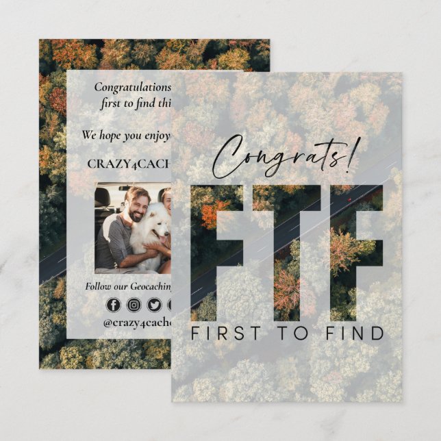 Carte Géocaching Félicitations pour le premier à trouver (Devant / Derrière)