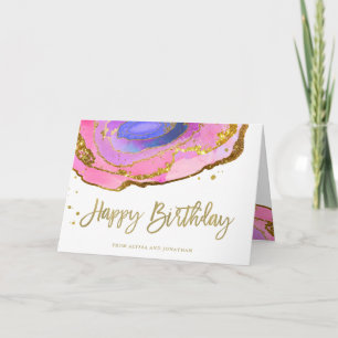Carte Géode bleu rose et or   Joyeux anniversaire