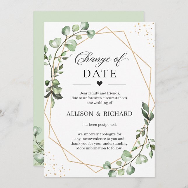 Carte géométrique de verdure d'eucalyptus de chang (Devant / Derrière)