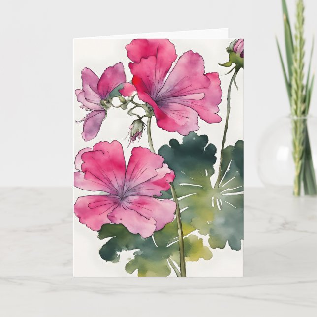Carte Géranium - Fleurs aquarelle (Devant)