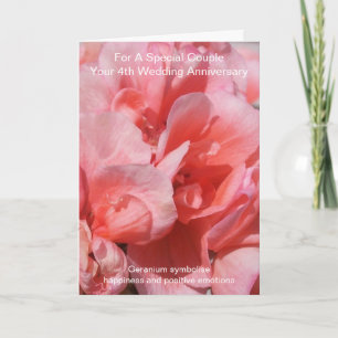 Carte Géranium rose Personnalisé 4e anniversaire Mariage