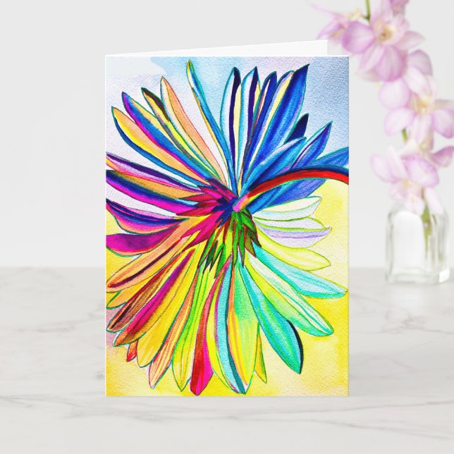 Carte Gerbera arc-en-ciel fleur colorée  (Orchidée)