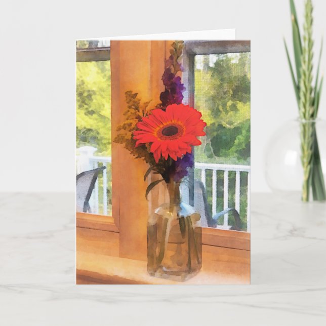 Carte Gerbera Daisy par fenêtre de cuisine (Devant)