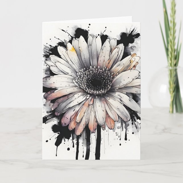 Carte Gerbera marguerite - Fleurs aquarelle (Devant)