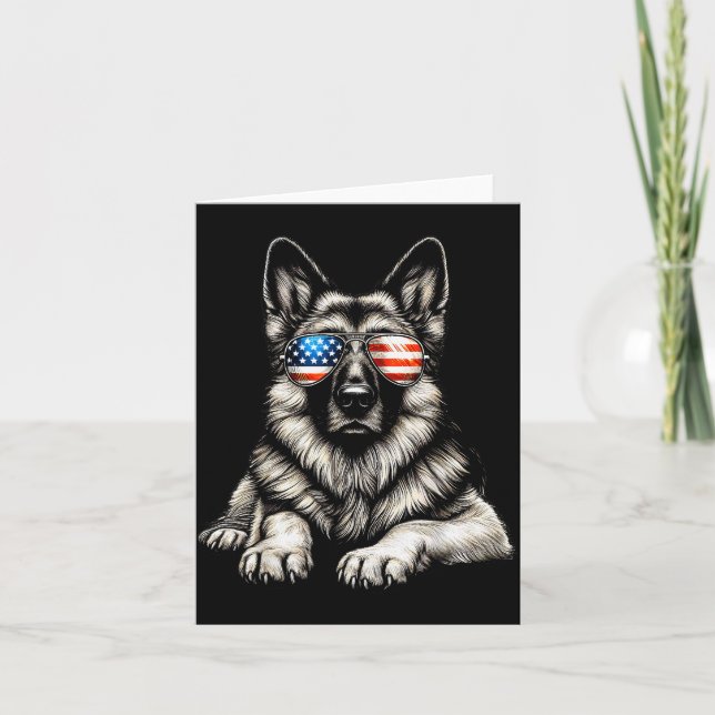 Carte German Shepherd American Flag Sungles Patriotic  (Devant)
