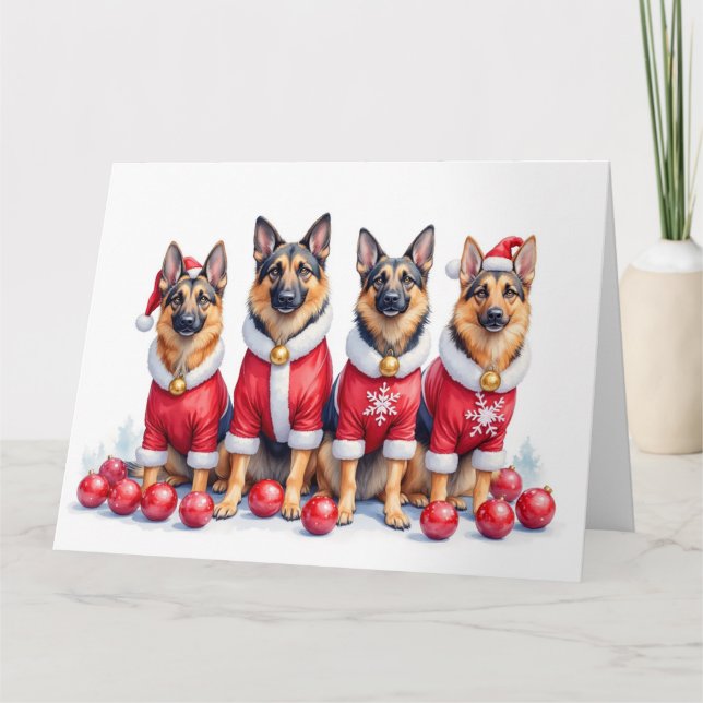 Carte German Shepherd Christmas Dress Santa Hat (Devant)