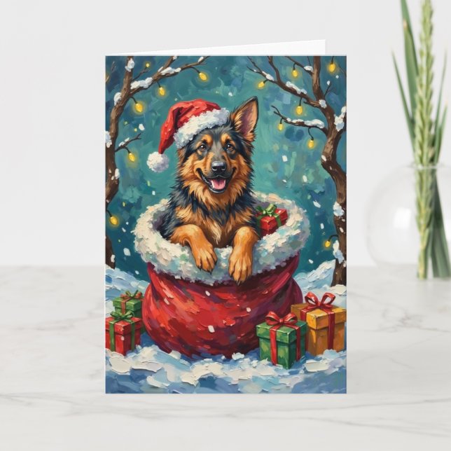 Carte German Shepherd Christmas Santa Bag Adventure (Devant)