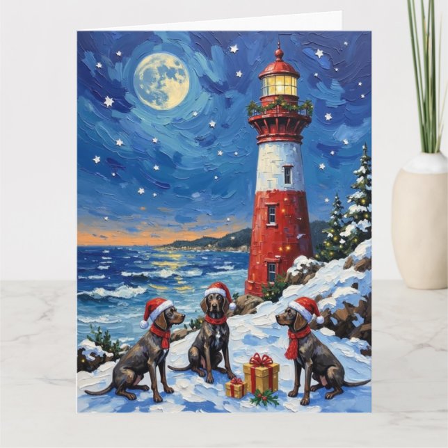 Carte German Shorthaired Pointer Christmas Lighthouse (Devant)