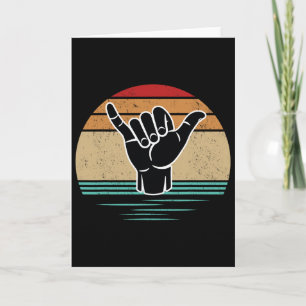 Carte Geste de main drôle de surfeur Shaka vintage rétro