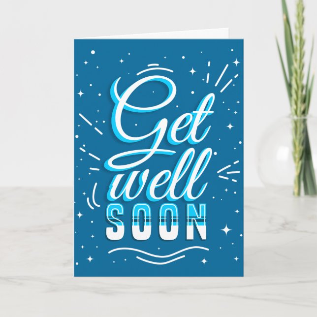 Carte Get Well Soon Blue White Typography Greeting Card (Devant)