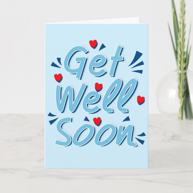 Carte Get Well Soon Greeting Card - Ligh Blue Typography (Devant)
