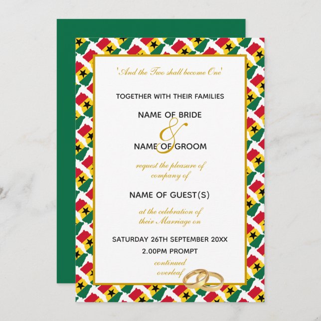 CARTE GHANA avec Élégant script Mariage ghanéen (Devant / Derrière)