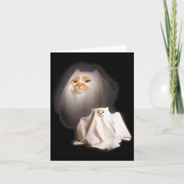 Carte Ghost Cat Meme Funny Halloween Men Women Kids  (Devant)