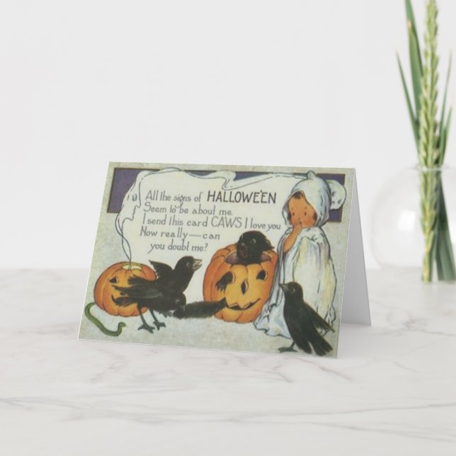 Carte Ghost Crow Jack-o'-lantern Citrouille Chat noir (Devant)