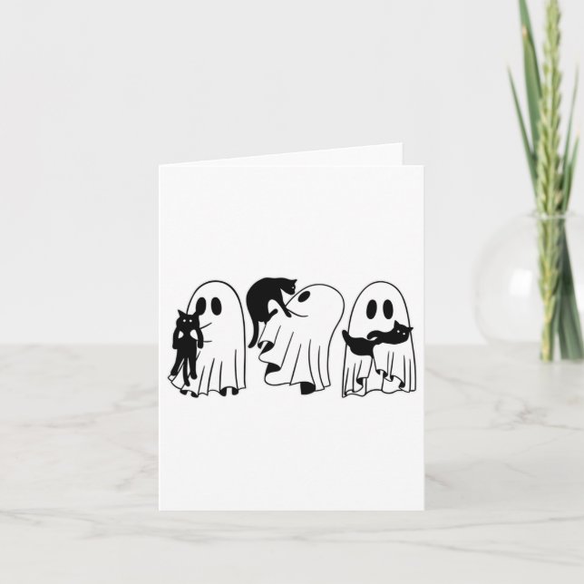 Carte Ghost Holding Chat noir Funny Halloween Amoureux d (Devant)
