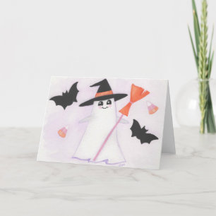Carte Ghost mignon avec chauves-souris et bonbons