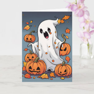 Carte Ghost mignon avec Halloween Citrouille