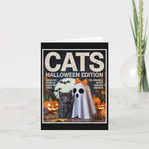 Carte Ghost mignon Et Chat Noir Drôle Halloween Zine gra
