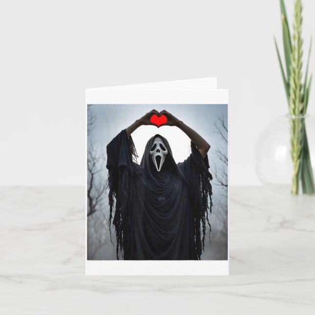 Carte Ghost Red Heart Hands Y Face Halloween Valentines  (Devant)
