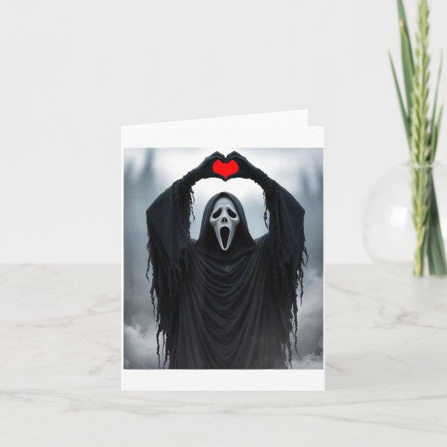 Carte Ghost Red Heart Hands Y Face Halloween Valentines  (Devant)