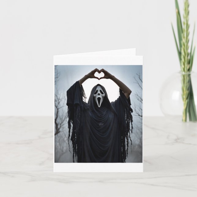 Carte Ghost Red Heart Hands Y Face Halloween Valentines  (Devant)