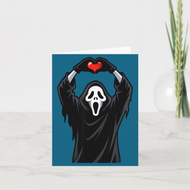 Carte Ghost Red Heart Hands Y Face Halloween Valentines  (Devant)