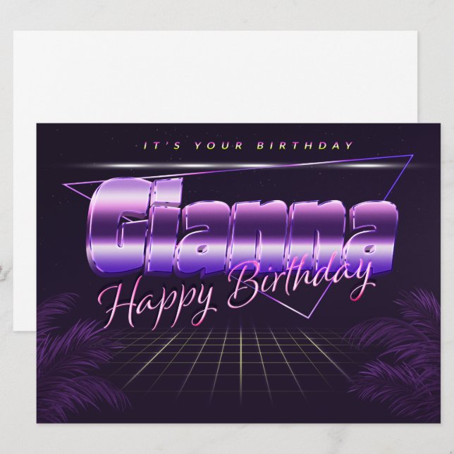 Carte Gianna Nom Prénom lila retro (Devant / Derrière)