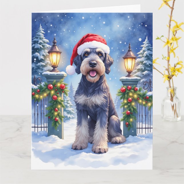 Carte Giant Schnauzer Snowy Iron Fence Santa Christmas (Fleur jaune)