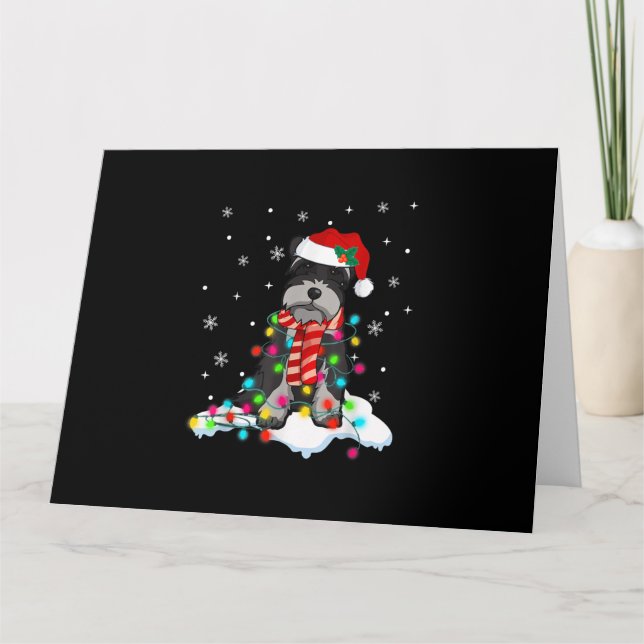 Carte gif de lumières de noël de schnauzer mignon avec c (Devant)