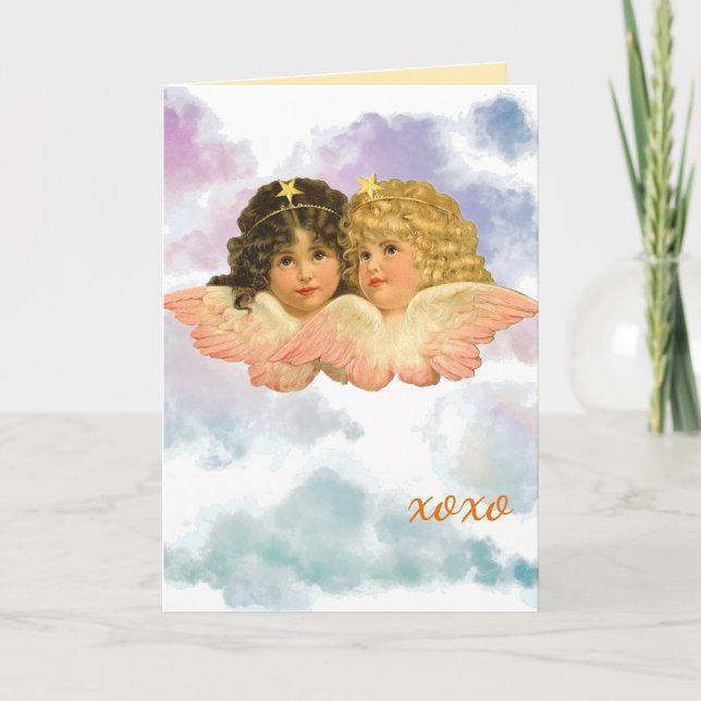 CARTE GIFT BAG TWIN ANGELS IN PASTELS  (Devant)